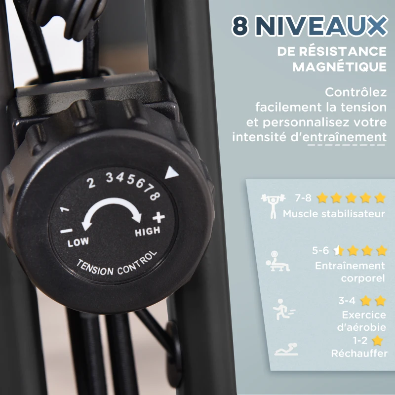 HOMCOM Vélo d'appartement magnetique pliant selle réglable dossier poignées ergonomiques écran LCD multifonction bandes résistances support smartphone acier noir