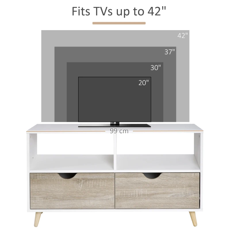 HOMCOM TV Stand Cabinet for TVs up to 42", Modern TV Unit with Shelf, Drawers and Storage Cabinet, Entertainment Center for Living Room, Beige