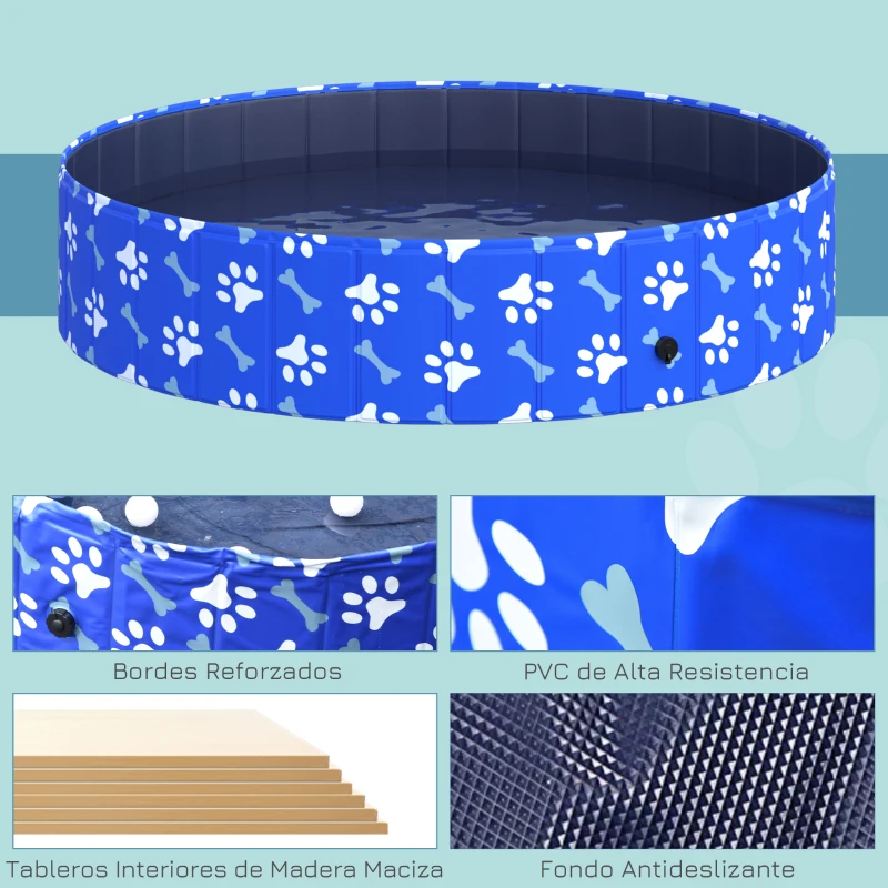 PawHut Piscina Plegable para Perros Diámetro Ø140 cm Bañera de Mascotas Portátil de PVC con Fondo Antideslizante para Interiores y Exteriores Azul