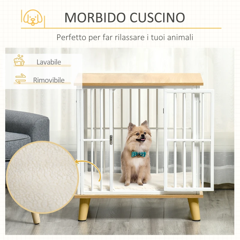 PawHut Casetta per Cani Piccoli da Interno con Cuscino Rimovibile e Lavabile, 64.5x48x 70.5cm, Quercia