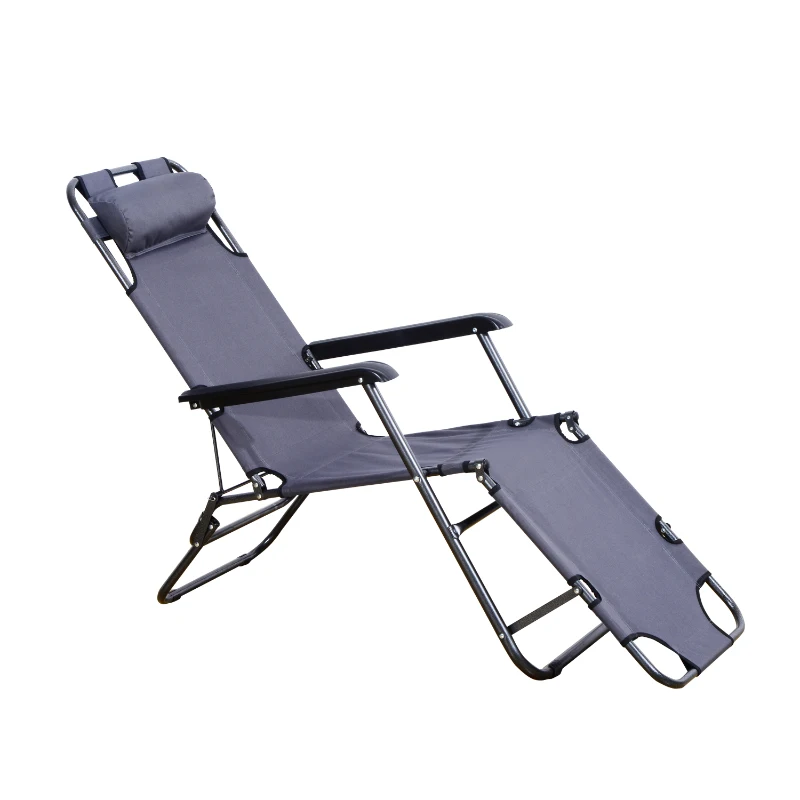 Outsunny 2 in 1 Folding Sun Lounger Reclining Garden Chair with 2-Level Adjustable Backrest, Outdoor Zero Gravity Recliner Garden Chair with Head Pillow and Armrests, Grey