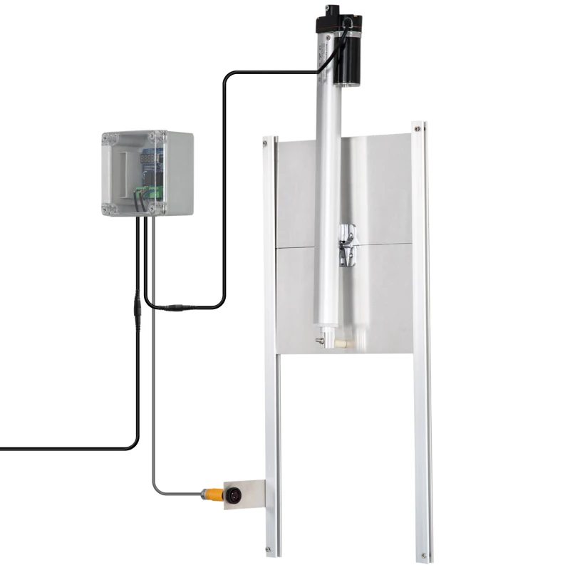 PawHut Kit de Abridor Automático de Puerta de Gallinero con Puerta de Aluminio Sensor de Infrarrojos Control de Temporizador y Mando a Distancia 30x30x0,15 cm Plateado