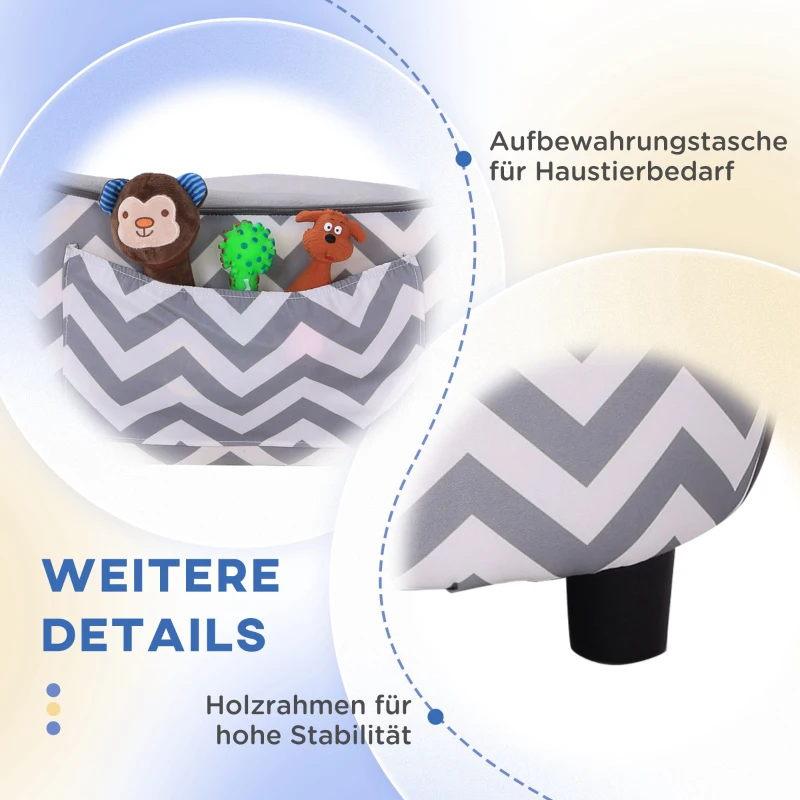 PawHut Haustiersofa Hundecouch Hundesofa Hundebett Hundematte Katze Kissen gepolstert Holz Schaumstoff Grau 68,5 x 40,5 x 40,5 cm