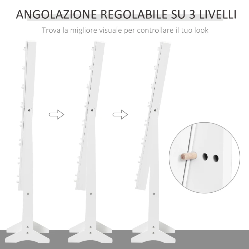 HOMCOM Armadietto Portagioie con Specchio Regolabile e Luci LED Bianco Caldo, 36x30x136 cm