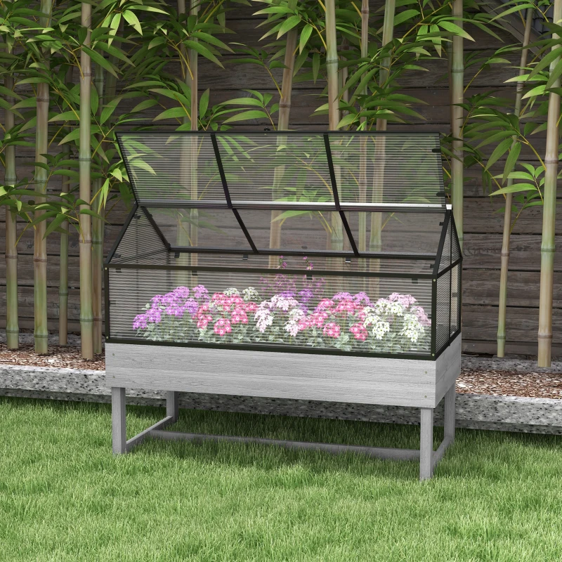 Outsunny 60 x 120cm Raised Garden Bed with Wooden Base - Grey