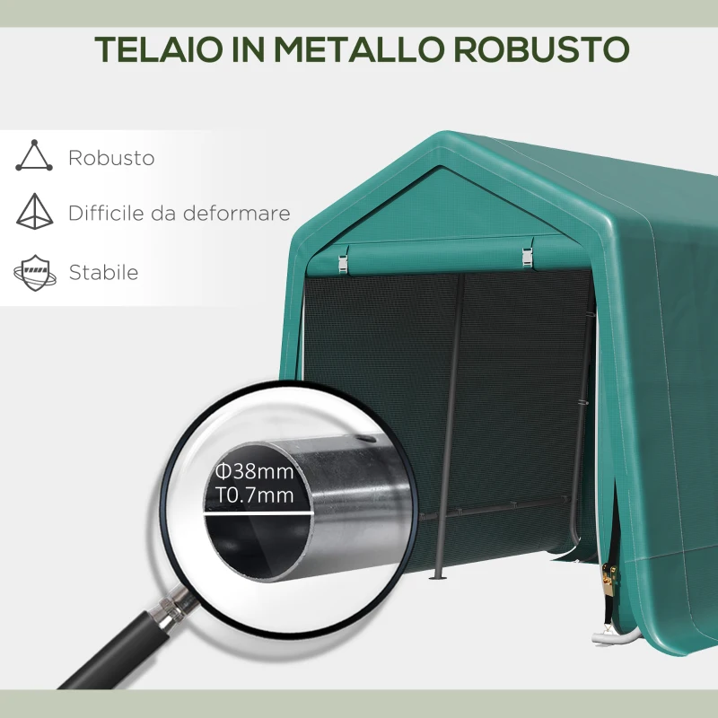 Outsunny Garage Moto per Esterno 2.4x2 m, Tenda Garage per Attrezzi in Metallo e Tessuto PE, per Moto e Biciclette, Verde