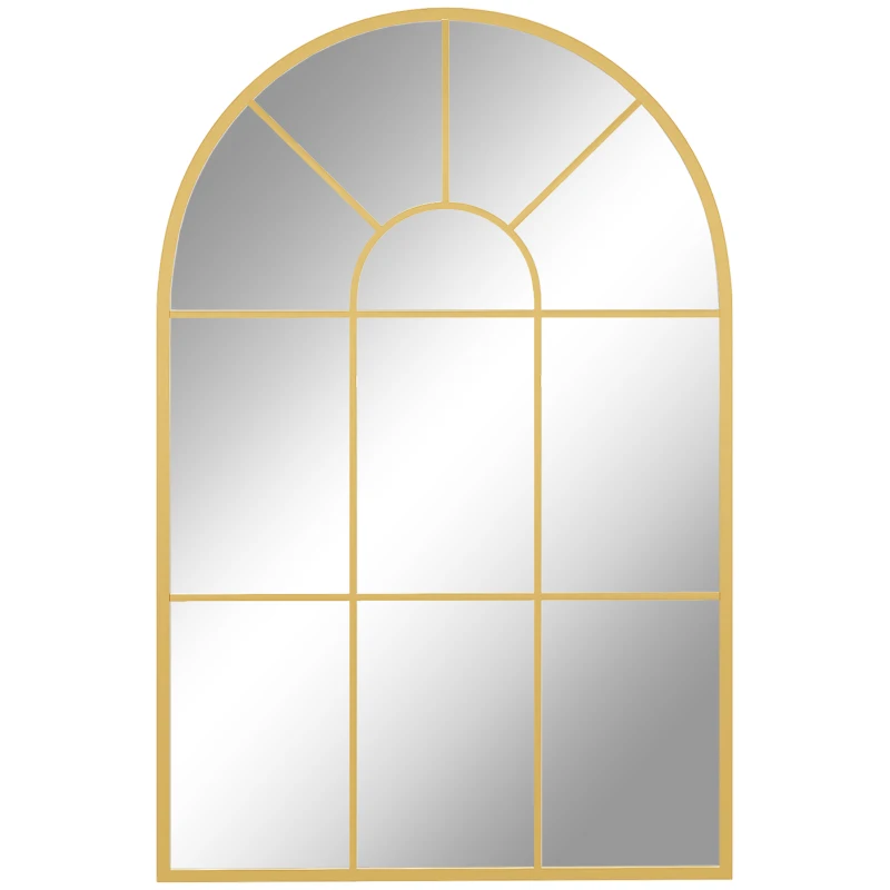 HOMCOM Wandspiegel, Fenster-Design, Flurspiegel, Metallrahmen, 91 x 60 cm, Gold