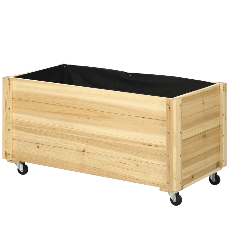Outsunny Jardinière de jardin surélevée bac à fleurs roues trou de vidange en bois de sapin dim. 89L x 48l x 47H cm bois naturel
