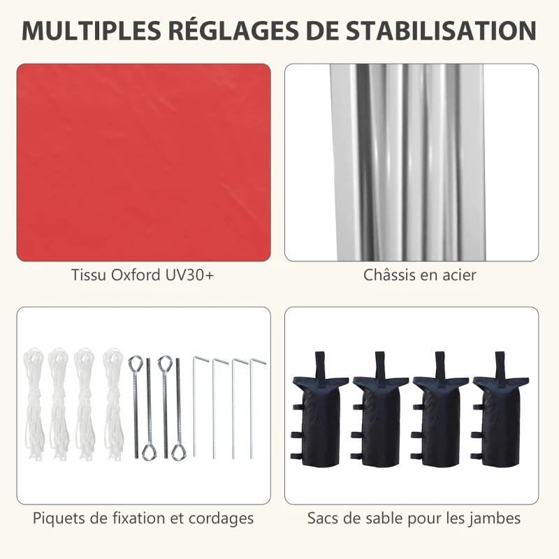 Outsunny Tonnelle barnum de jardin pop-up pliant réglable en hauteur protection UV 30+ 3 parois latérales rouge