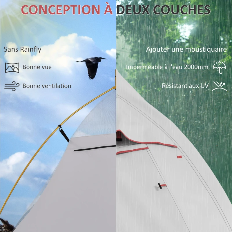 Outsunny Tente de camping avec double toit 2000mm et sac de transport  dim. 300L x 135l x 110H cm