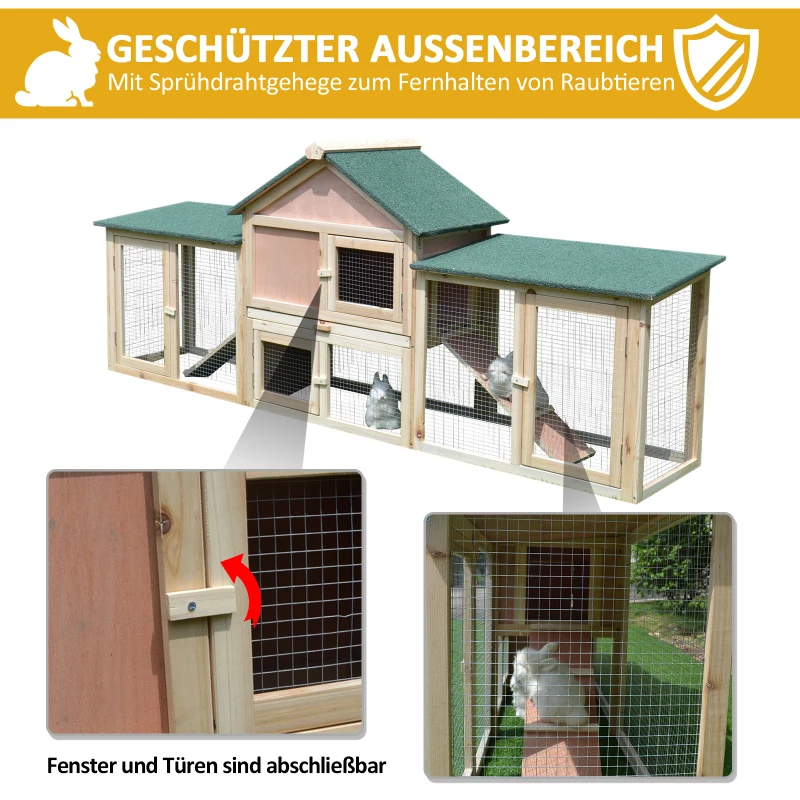 Pawhut Kleintierstall mit 2 Freiluftgehegen Tannenholz Grau + Schwarz