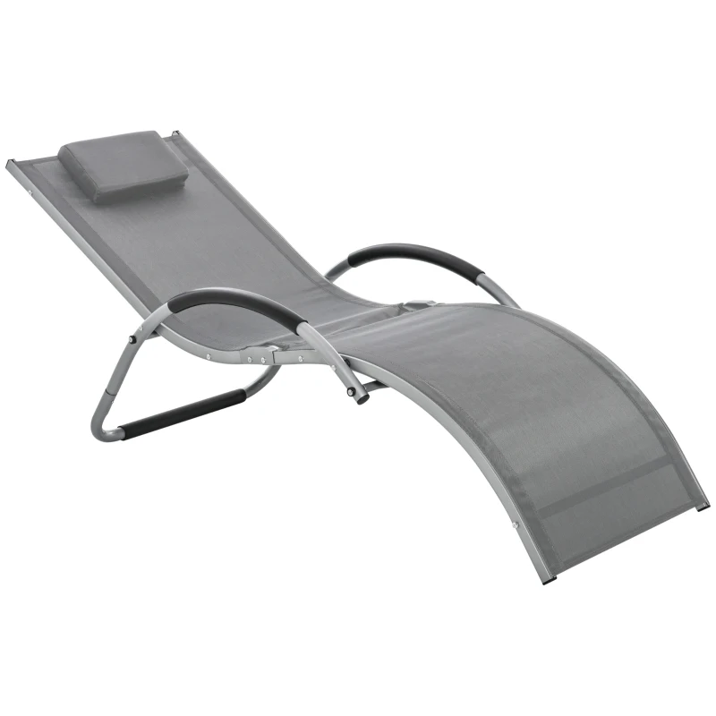 Outsunny Chaise longue bain de soleil de jardin avec appui-tête design ergonomique grand confort léger moderne aluminium txtilène 160 x 60 x 65 cm gris foncé