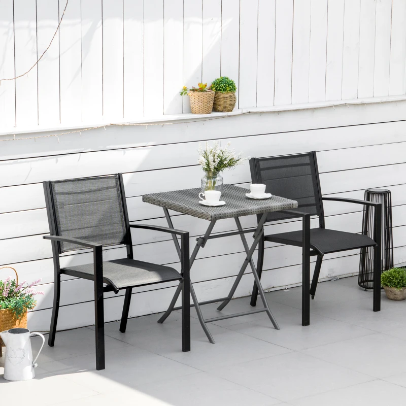 Outsunny Set of 2 Outdoor Garden Chairs with Steel Frame Texteline Seats for Dining Patio Balcony Black