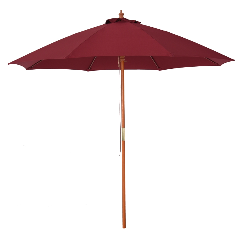 Outsunny Sombrilla Parasol con Poste Desmontable de Madera Ángulo Ajustable Ventilación Sistema de Polea para Exterior Jardín Patio Piscina Terraza Ø257x253 cm Rojo Vino