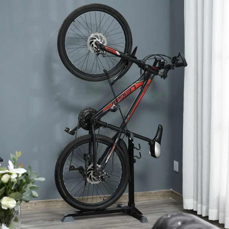 HOMCOM Fahrradständer, Fahrradparker, Montageständer mit 2 Haken, 6 Stufen höhenverstellbar, Metall, Schwarz, 66 x 56 x 63-77,5 cm