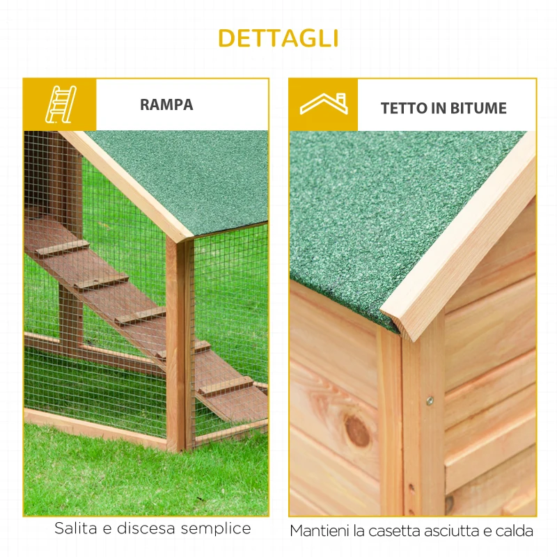 PawHut Gabbia per Conigli in Legno con Recinto e Rampa, Conigliera da Esterno Casetta per Porcellino d'India con Tetto Impermeabile, 158x65x120cm