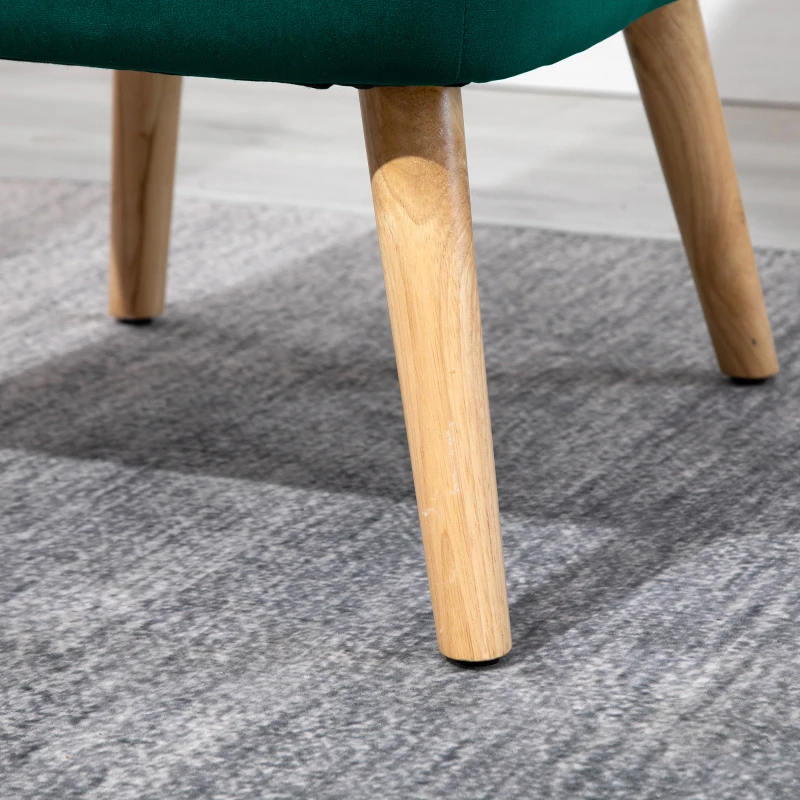 HOMCOM Poltroncina Stile Nordico dal Design Ergonomico in Legno e Velluto Verde per Casa e Soggiorno 57 x 68 x 76 cm
