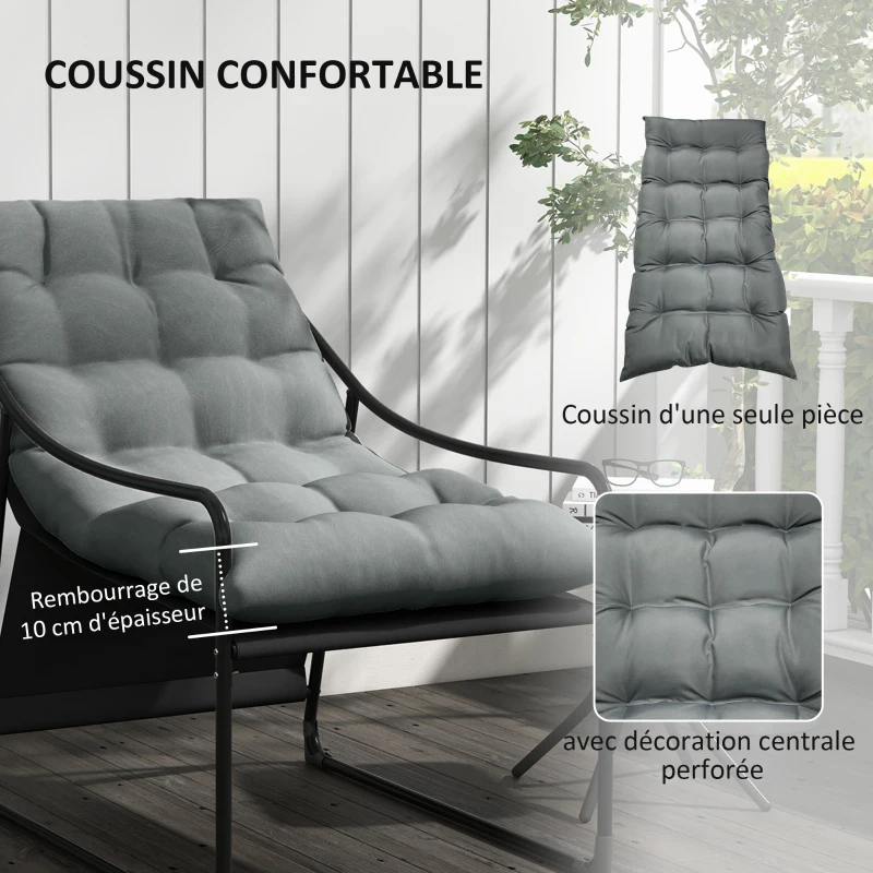Outsunny Chaise de jardin fauteuil d'extérieur avec coussin cadre en acier pour balcon, terrasse, jardin gris