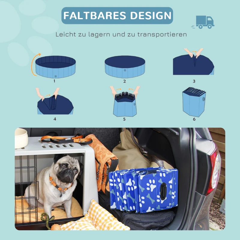 PawHut Hundepool Faltbar Planschbecken für Hunde bis 65 kg Ø160 x 30 cm Rutschfest Hundebadewanne Swimmingpool Schwimmbecken für Hunde und Katzen