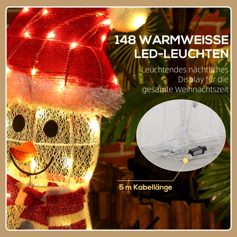 Outsunny Schneemannfamilie, 148 LEDs, Weihnachtsbeleuchtung, wetterfest, glänzend, Weiß