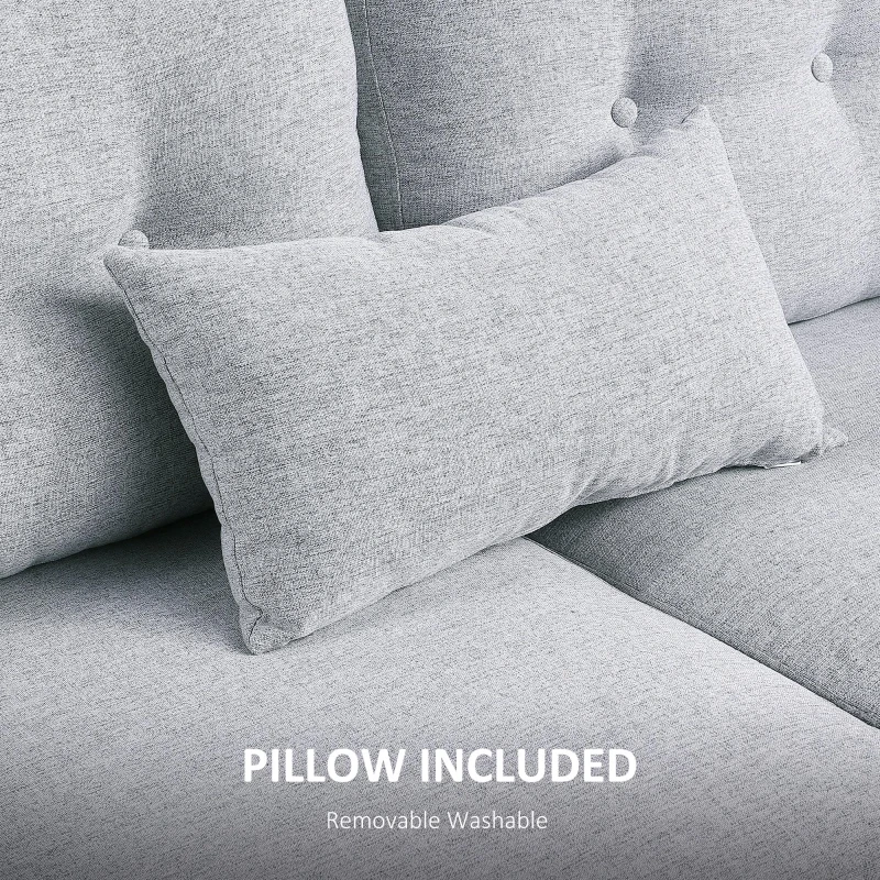 HOMCOM 2 Seater Sofa with Spring Cushion, Fabric Sofa with Wooden Legs, Modern Love Seat for Living Room, 140cm Width Tufted Couch for Bedroom, Light Grey