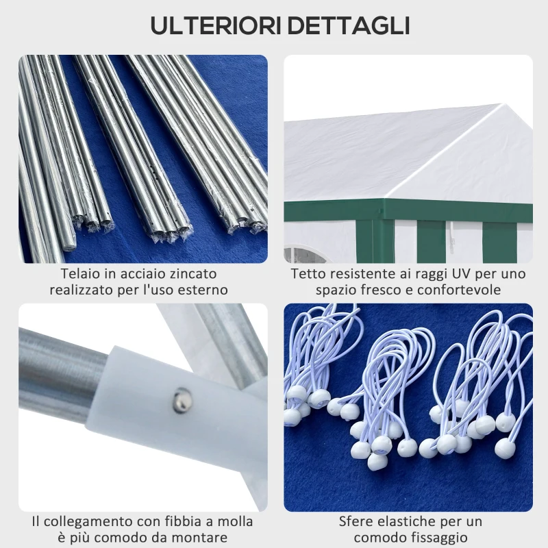 Outsunny Tendone da Giardino 4x3m per 12 Persone con Doppio Ingresso, Bianco e Verde