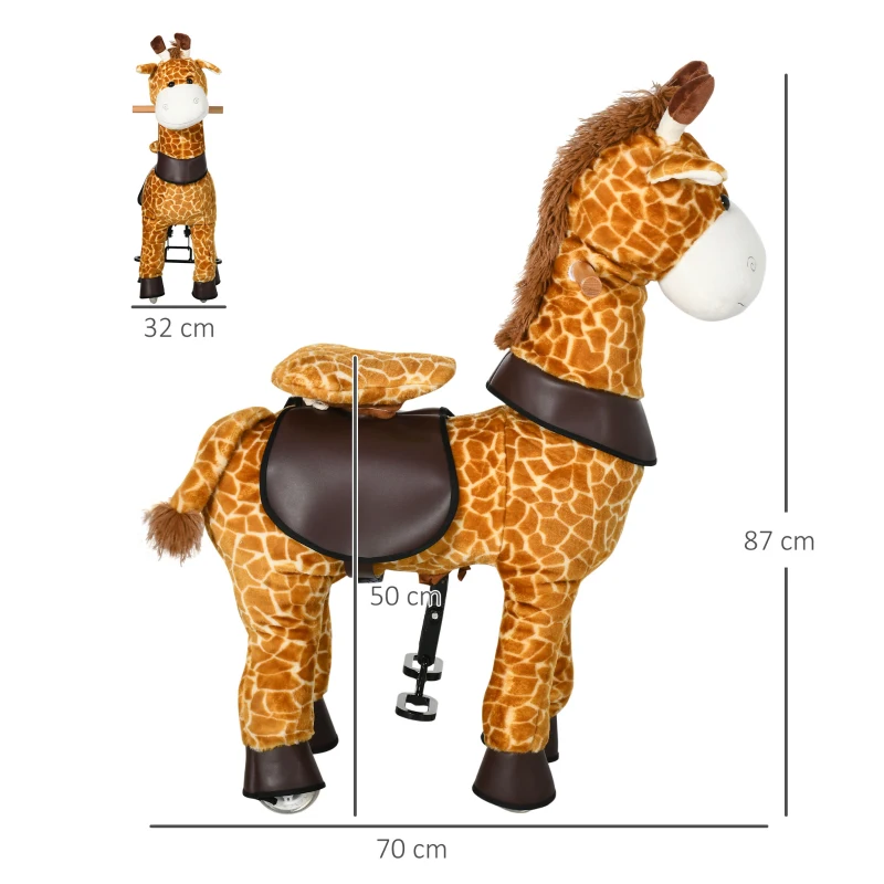 HOMCOM Cavallo a Dondolo con Ruote a Forma di Giraffa per Bambini da 3-6 Anni, 70x32x87cm, Giallo