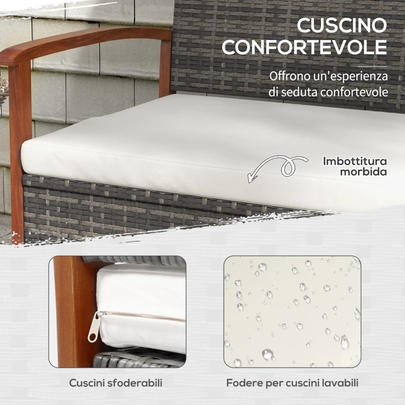 Outsunny Divano da Giardino 2 Posti con Spazio Portaoggetti e Cuscini, in Rattan e Acciaio, 127.5x64x81 cm