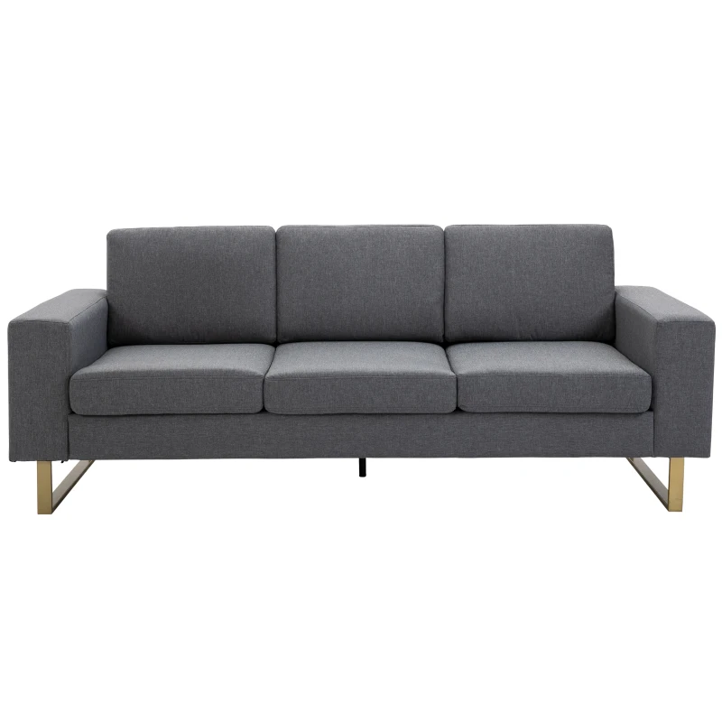 HOMCOM Sofá de Diseño Moderno de 3 plazas Acolchado y Tapizado Patas de Acero 200x82x78cm Carga 250kg
