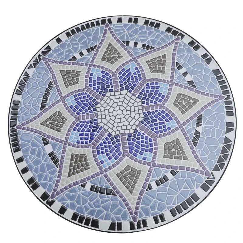 Outsunny Table Ronde Style Fer forgé Bistro Plateau mosaïque Motif Fleur métal époxy anticorrosion Noir céramique