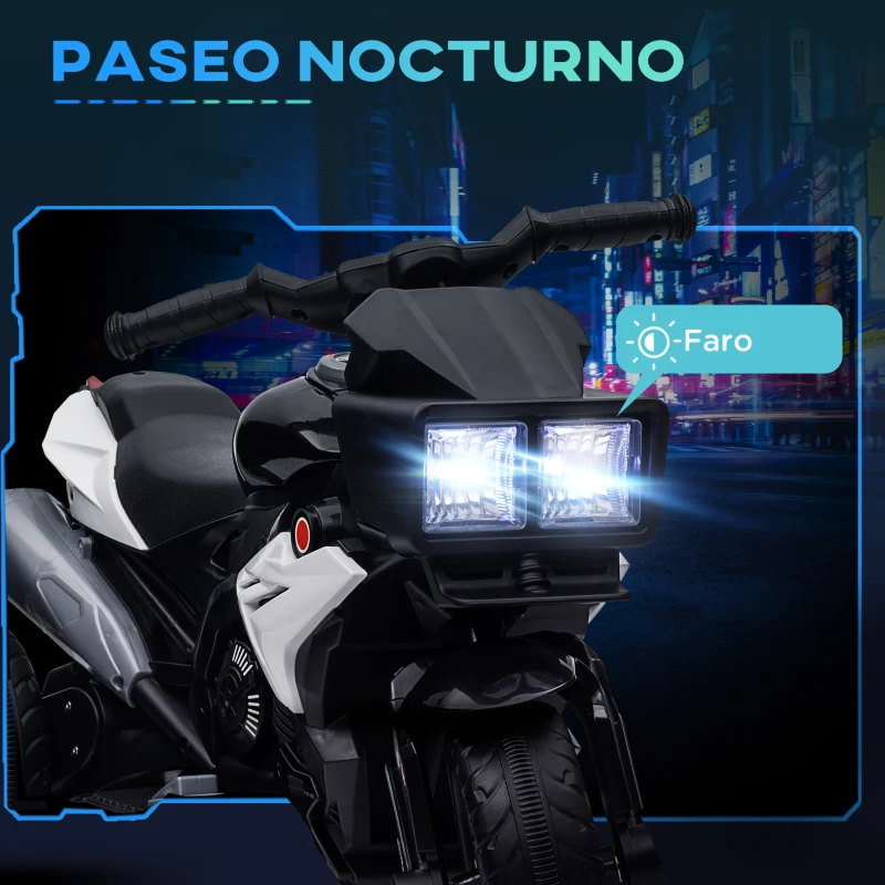 HOMCOM Moto Eléctrica Infantil con Luces Bocina Música Neumáticos Anchos Moto para Niños con Velocidad 3 km/h Negro
