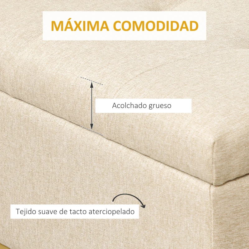 HOMCOM Banqueta con Almacenamiento Banco Rectangular Tapizado en Lino con Tapa Abatible y Patas de Acero 110x44x48 cm Beige