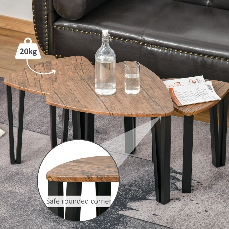 HOMCOM Set di 3 Tavolini da Caffè di Design Diverse Grandezze Finitura in Noce