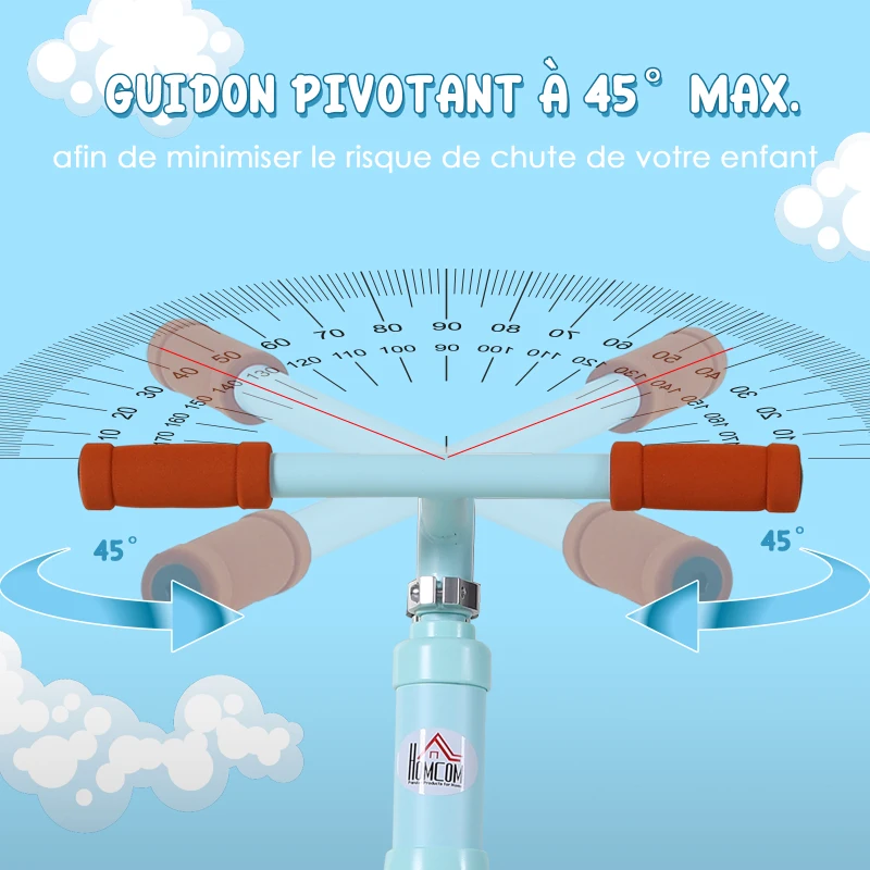 HOMCOM Draisienne Enfant Vélo Sans Pédales pour Enfants de 2 à 5 ans Roues 12" Suspension Selle Hauteur réglable Acier Bleu Ciel