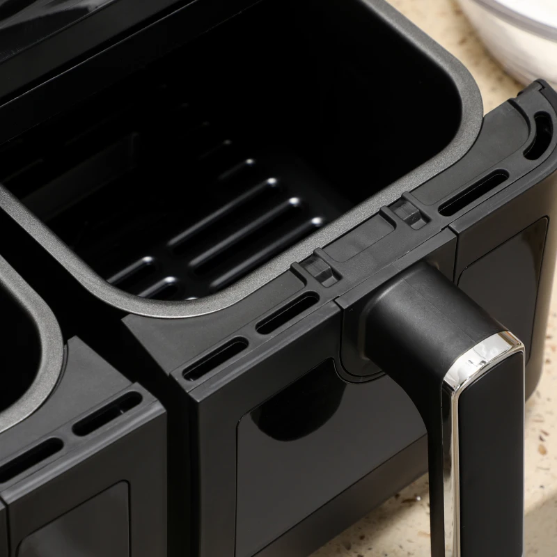HOMCOM Friggitrice ad Aria con 2 Cestelli Indipendenti e 8 Menù, in Acciaio e PP, 38.5x38x30.5 cm, Nero