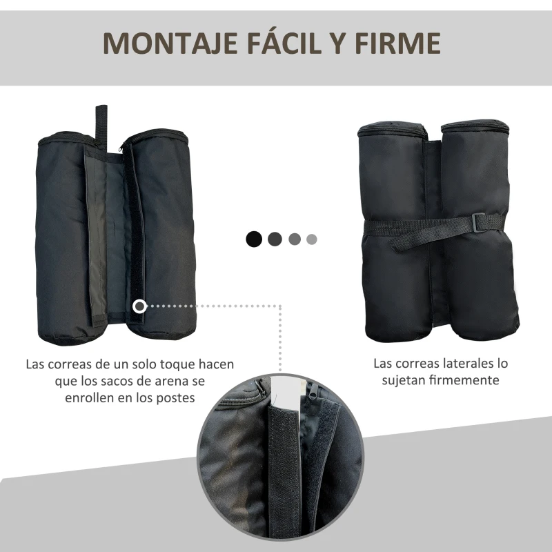 Outsunny Pack de 4 Sacos de Lastre Rellenables para Carpa Tienda y Cenador Volumen Máx. 15kg Ø14x42 cm Color Negro