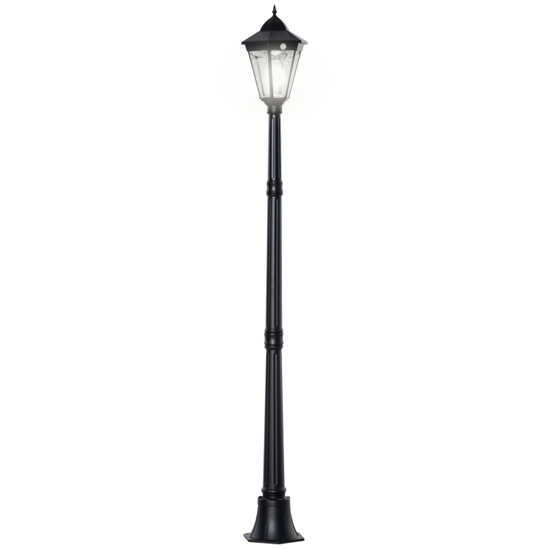 Outsunny 1.9M Garden Lamp Post Light, IP44 Outdoor LED Solar Powered Lantern Lamp with Decorative Bulb, Aluminium Frame for Patio, Pathway and Walkway, Black