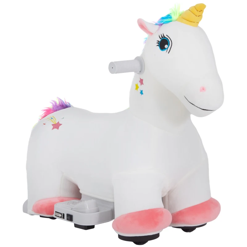 AIYAPLAY 6V Elektrisches Reiteinhorn für Kinder, Batteriebetrieb, Mit Musikfunktion und Vorwärtsbewegung, 18-36 Monate, Weiß(m-10)