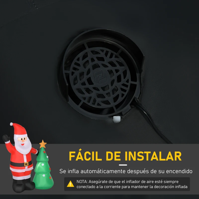HOMCOM Papá Noel Inflable con Árbol de Navidad con 3 Luces LED e Inflador Eléctrico Decoración Navideña para Exteriores Interiores 124x62x150 cm Multicolor