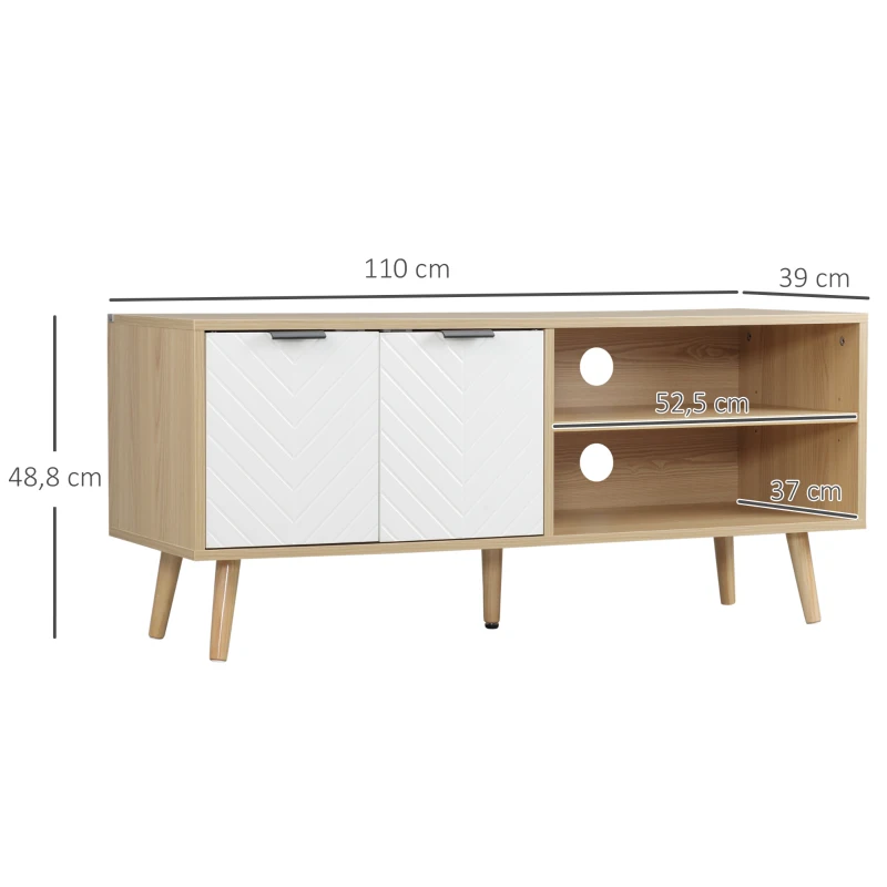 HOMCOM Mueble para TV Moderno con 2 Puertas y 2 Estantes para Televisores de hasta 46" 110x39x48,8 cm Natural y Blanco