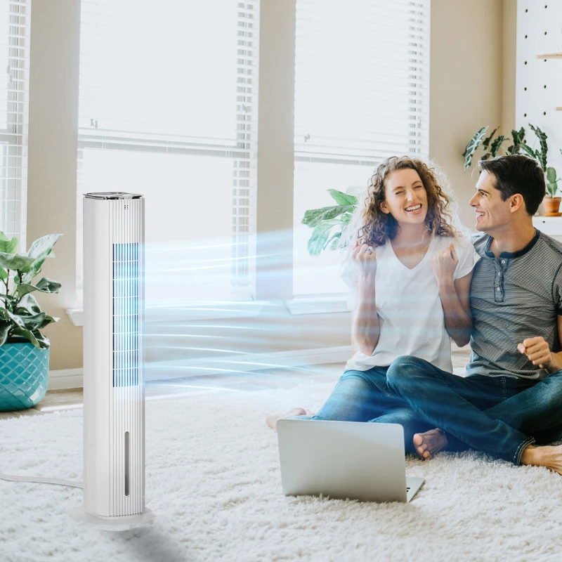 HOMCOM Rafraîchisseur d'air/ventilateur colonne/humidificateur/purificateur 4 en 1 - oscillant - timer, 3 modes, 3 vitesses - télécommande réservoir 5L avec 4 blocs réfrigérants
