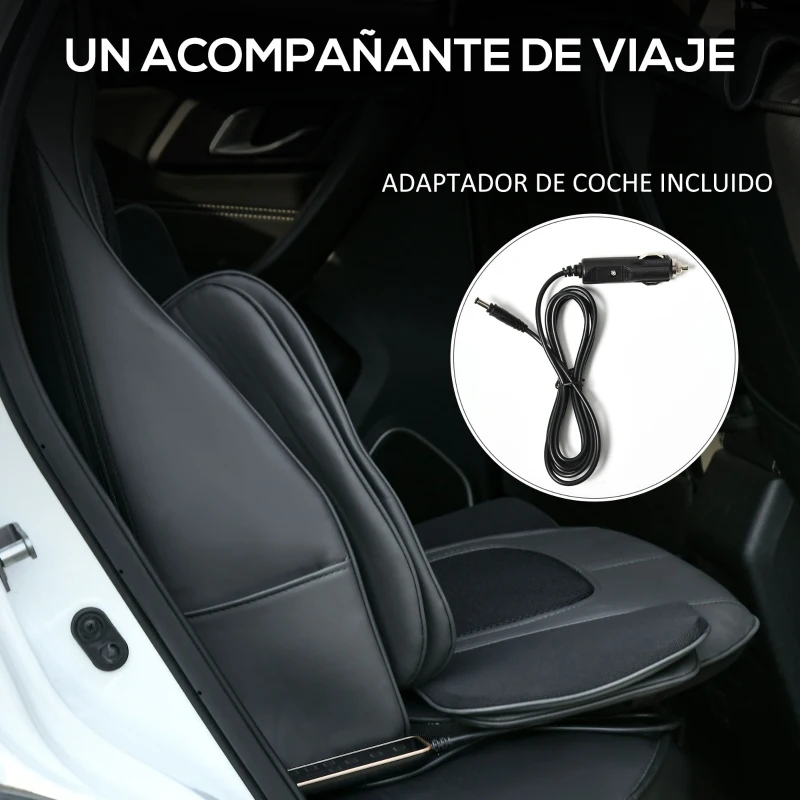 HOMCOM Masajeador de Asiento con Calor Cojín de Asiento de Masaje Shiatsu con Mando a Distancia 52x39x78 cm Negro