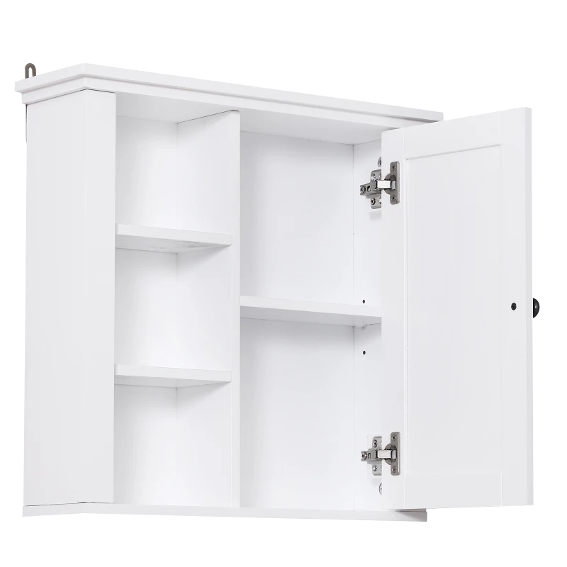 HOMCOM Armoire Murale de Salle de Bain Meuble Suspendu WC Placard 1 Porte 3 niches dim. 53L x 14,5l x 50,5H cm en bois Blanc