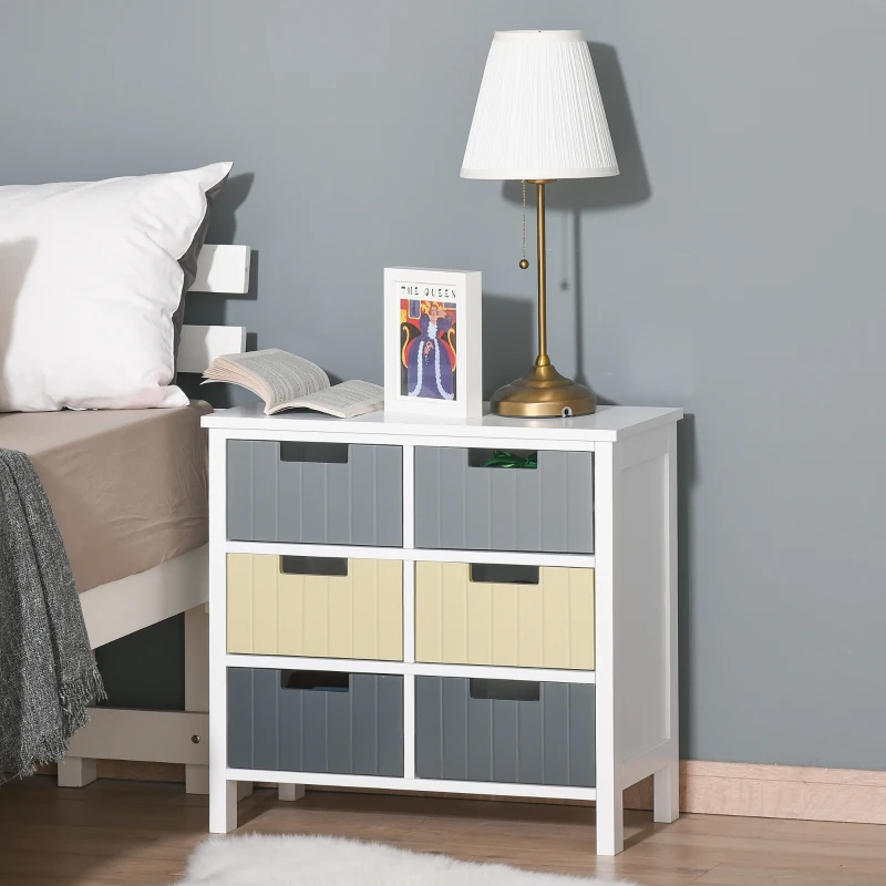 HOMCOM 6 Drawer Storage Tower, Dresser Chest with Wood Top, Organiser Unit for Closets Bedroom Nursery Room Hallway