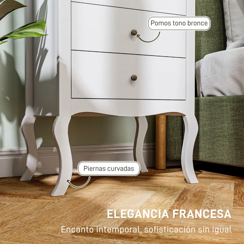 HOMCOM Cómoda de Dormitorio con 4 Cajones Diseño Anti-vuelco Cajonera para Salón Pasillo 60x40x98,5 cm Blanco y Roble