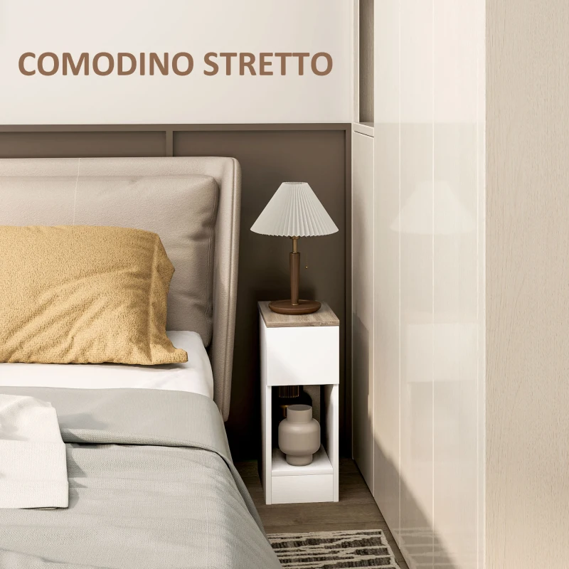 HOMCOM Comodino Moderno con Cassetto e Ripiano in Legno, 20x30x50 cm, Bianco
