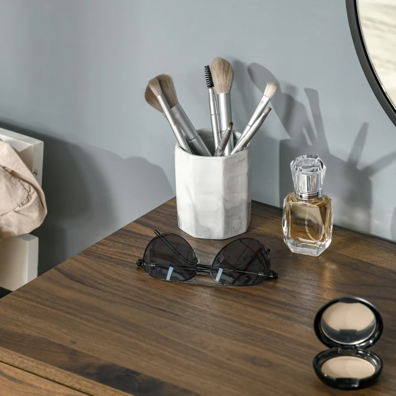 HOMCOM Set Tavolo per Trucco con Sgabello e Specchio Makeup, in Legno e Metallo, Color Noce
