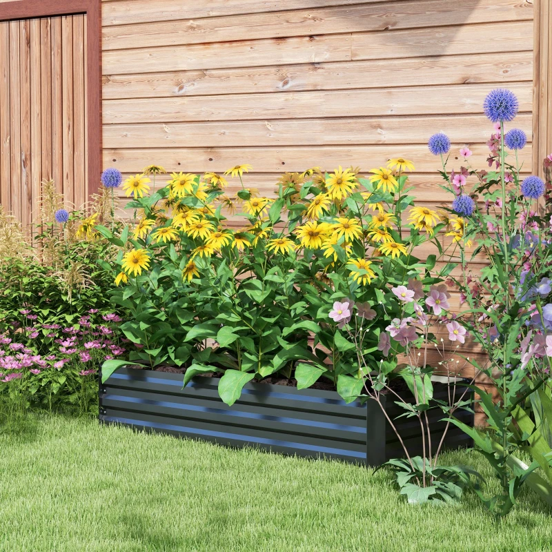 Outsunny Jardinière rectangulaire potager de jardin bac à fleurs en acier avec bordure de sécurité et fond ouvert noir