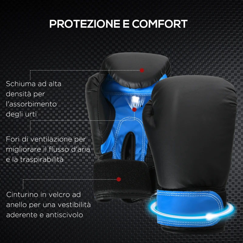 HOMCOM Set Sacco da Boxe da Appendere con Guantoni, Sacco per Pugilato a 3 Strati con Borsa di Trasporto, Blu