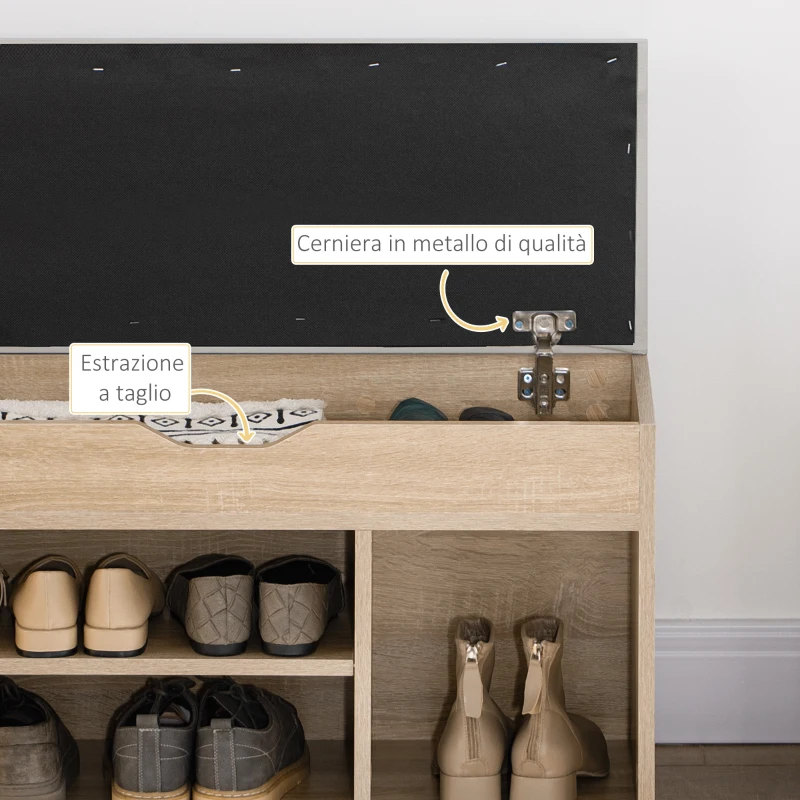 HOMCOM Scarpiera Salvaspazio Imbottita con 2 Ripiani Aperti e Spazio a Scomparsa, in Legno e Pelle PU, 80x30x45 cm